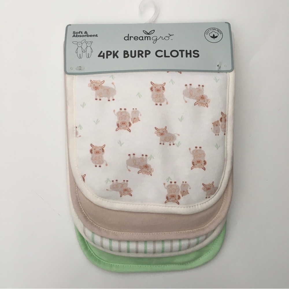 NEW Baby Burp Cloths 4pc Set Cow Print and More | DreamGro